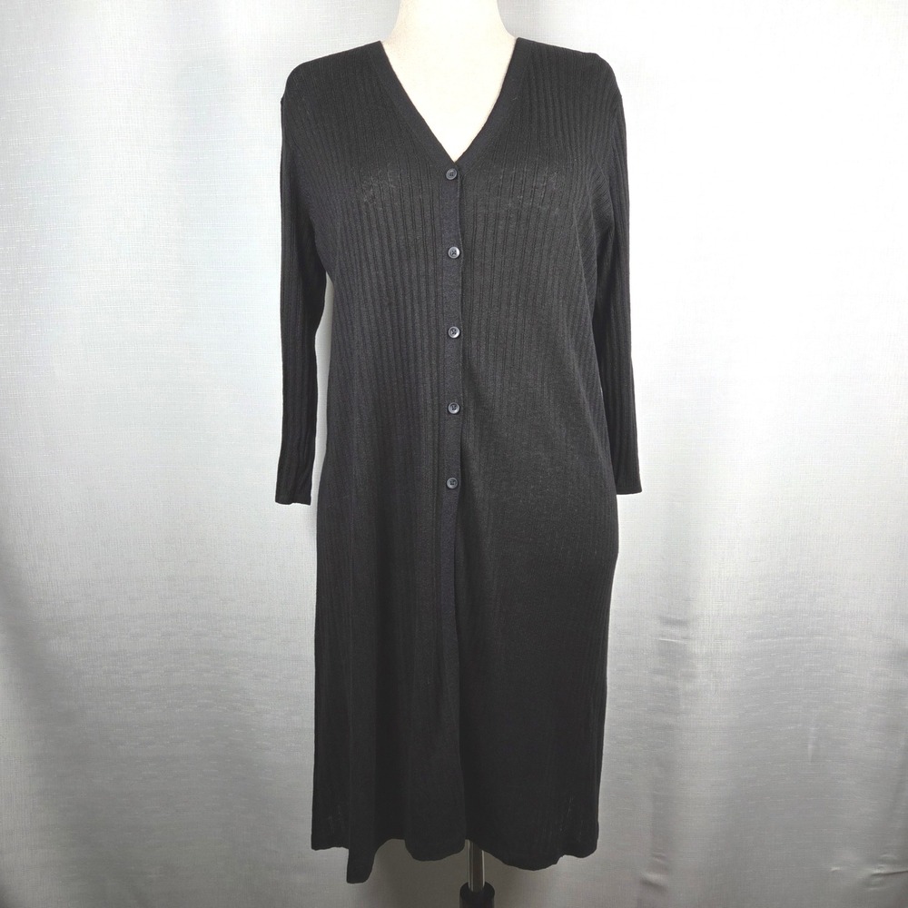 J.Jill Ribbed Knit Black‎ Midi Cardigan Women's M Button Front Career Office